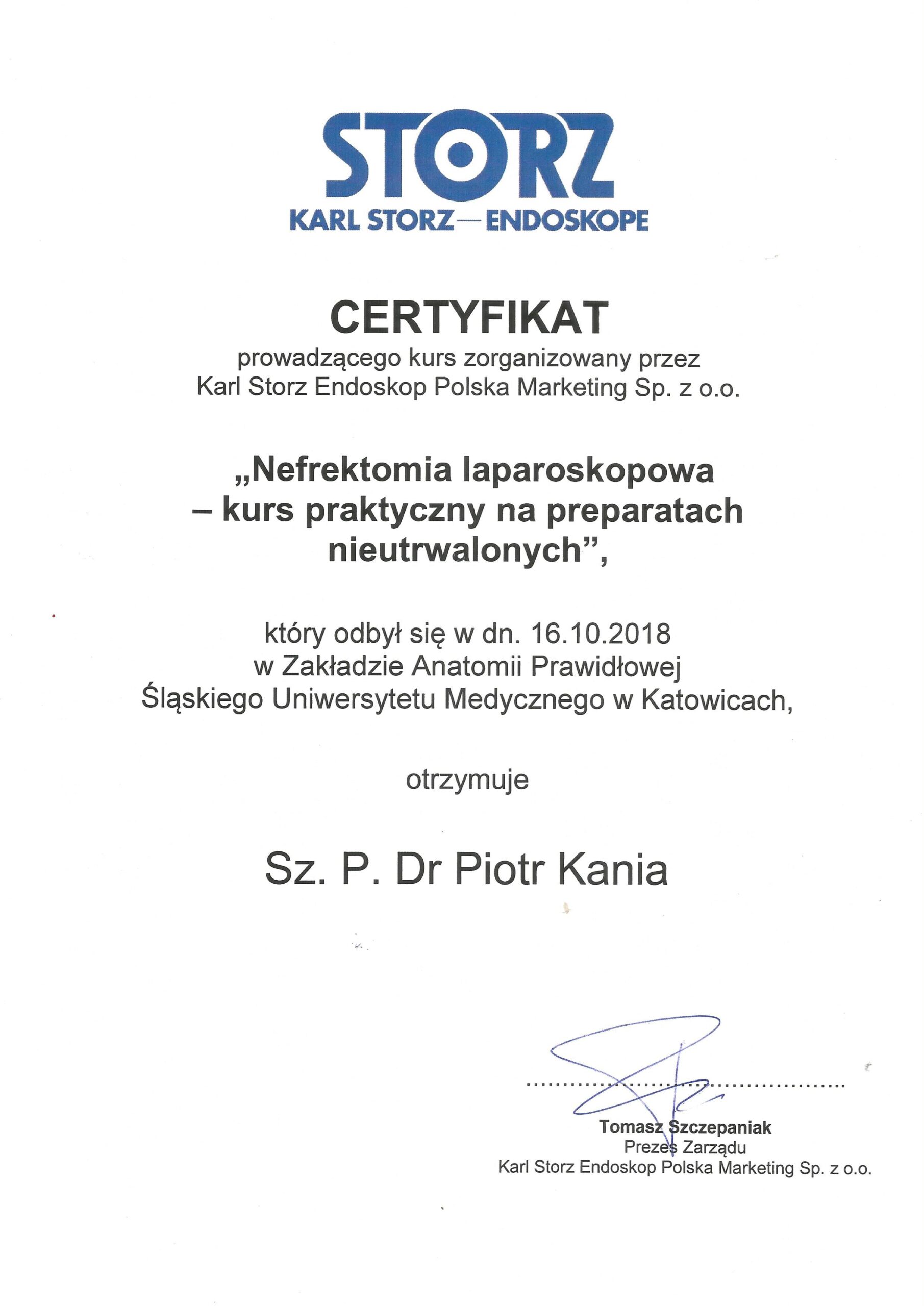 Prowadzenie kursu nefrektomii laparoskopowej — Katowice · 2018